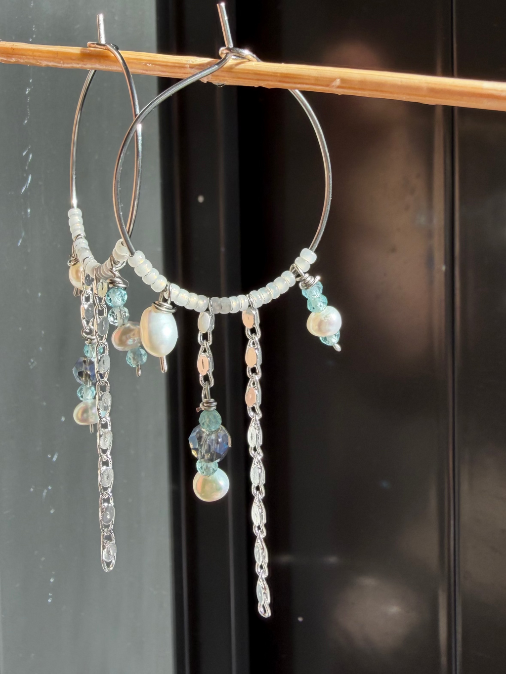 Silver Beaded Hoops